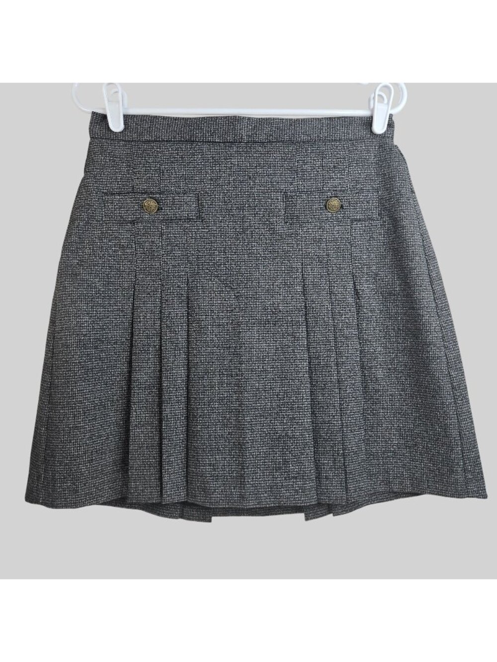 Loft Preppy Mini Skirt S 4 Dark Gray Plaid Pleated Dressy Academia School Girl